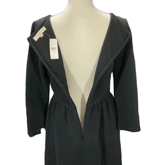 NWT LOFT Ann Taylor Black A Line Dress Long Sleeve Full Zip Ribbed Stretch Sz 8 - Picture 5 of 6